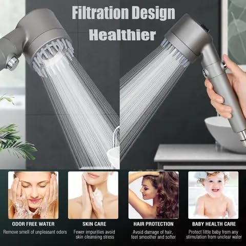 Multifunctional 4 in 1 high pressure massage Handheld shower head with 3 mode adjustment, One-button Adjustment Shower Head And Sprinkler with 1.5m...