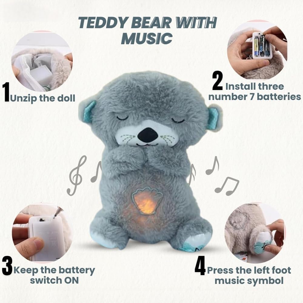 Breathing Teddy Otter Glowing Music for Baby Sensory Sleep Lights Rhythmic Simulation Plush for Babies Kids Soothing Sound and Décor Item for Valentine
