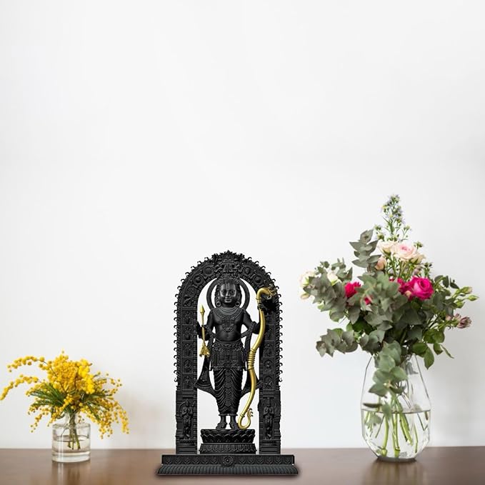 Ayodhya Ram Lalla mdf cutout 5 inches Statue Perfect for Home, Pooja, Car Dashbord, Gift / 3D Printed Resin Art (Black & Golden)