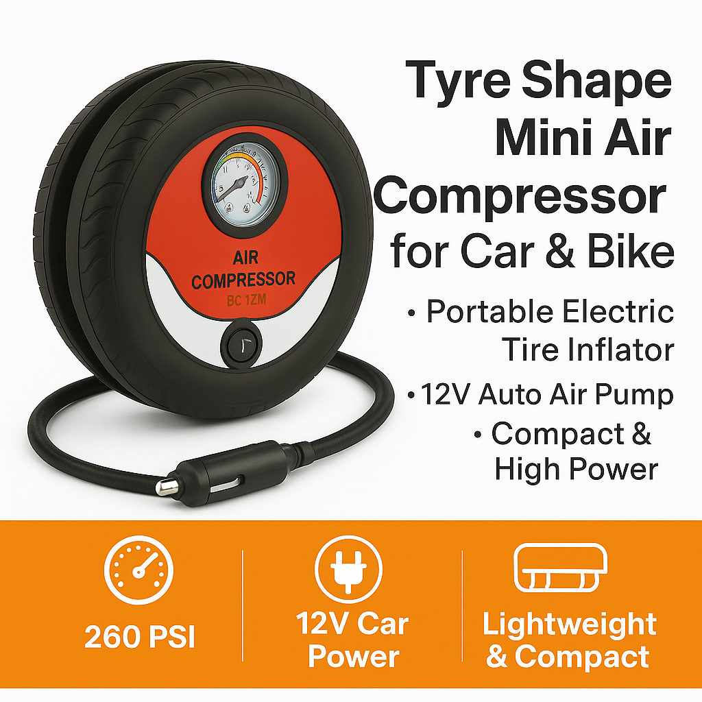 Tyre shape Air compressor for cars and bikes