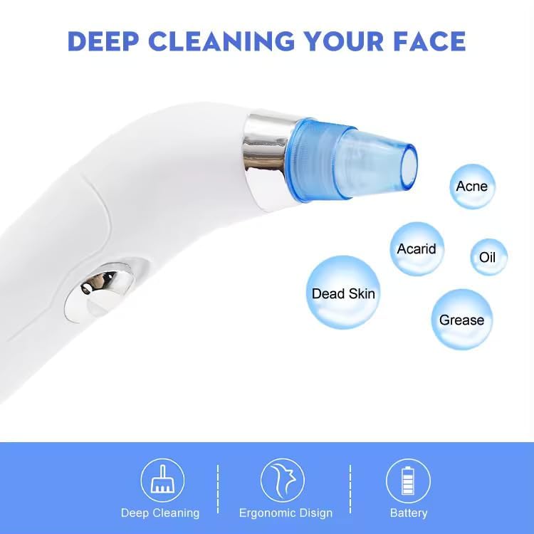 Derma Suction Blackhead Remover Tool β Electric Pore Vacuum Cleaner with 4 Suction Heads for Deep Facial Cleansing, Acne, Pimple & Oil Removal β USB Rechargeable