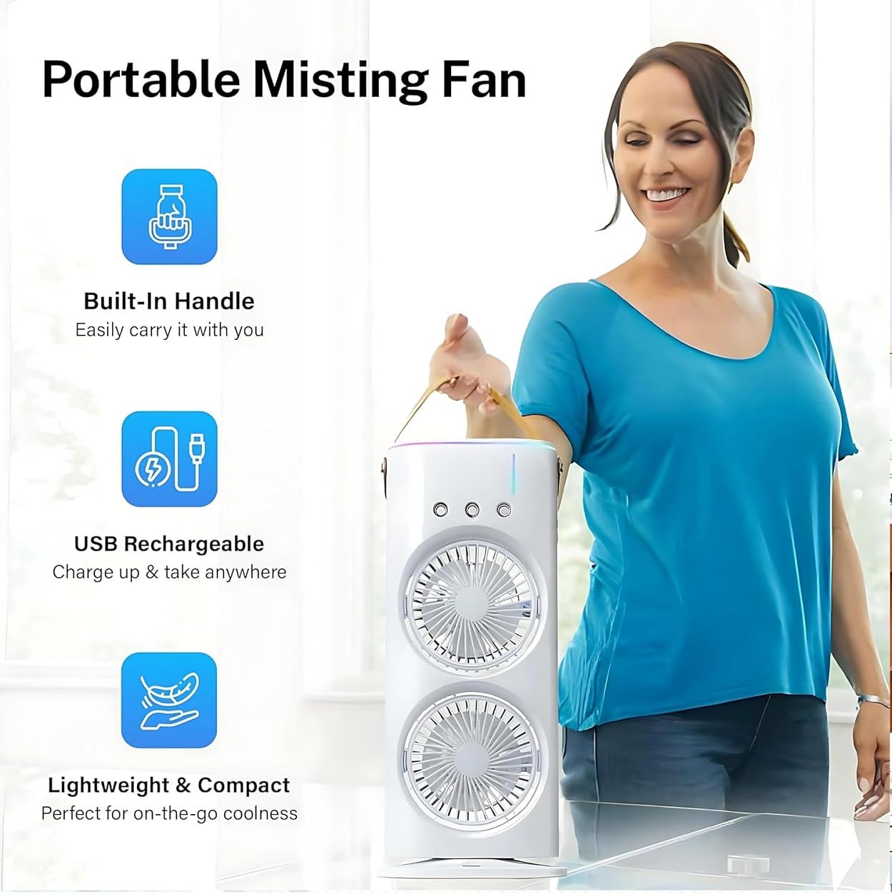 Mini Air Cooler, Double-Ended Spray Cooling with Mist Humidifier Usb Mini Table Cooling for Office Travel Cooler Fan Versatile with Adjustable