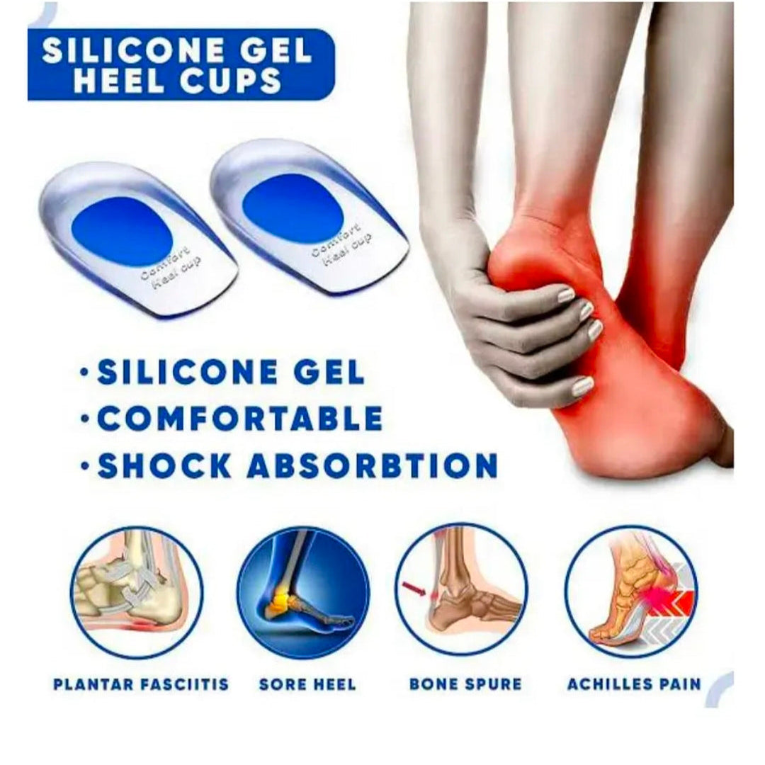 Silicone Gel Heel Pads Cushion Cup Insoles For Pain Relief,Heel Support,Shoe Inserts (1 pair)