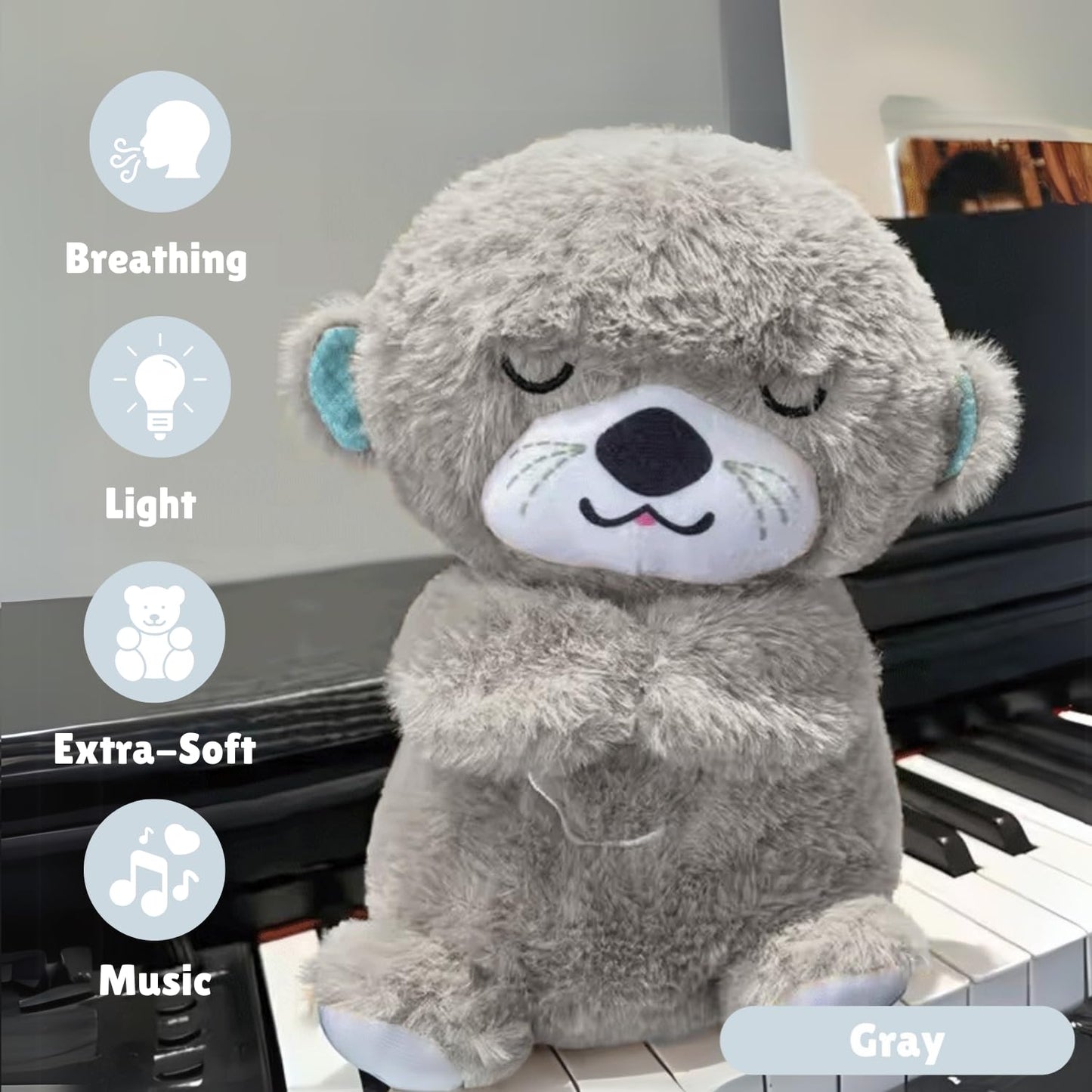 Breathing Teddy Otter Glowing Music for Baby Sensory Sleep Lights Rhythmic Simulation Plush for Babies Kids Soothing Sound and Décor Item for Valentine