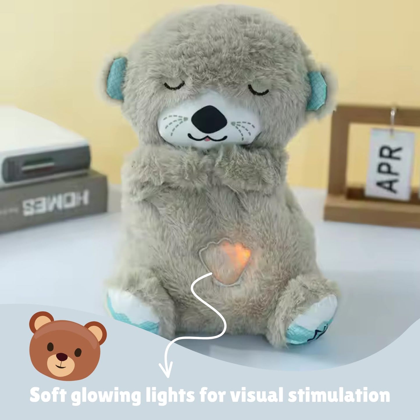 Breathing Teddy Otter Glowing Music for Baby Sensory Sleep Lights Rhythmic Simulation Plush for Babies Kids Soothing Sound and Décor Item for Valentine