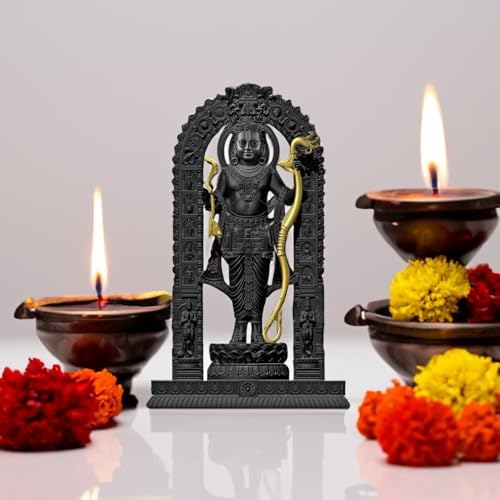 Ayodhya Ram Lalla mdf cutout 5 inches Statue Perfect for Home, Pooja, Car Dashbord, Gift / 3D Printed Resin Art (Black & Golden)