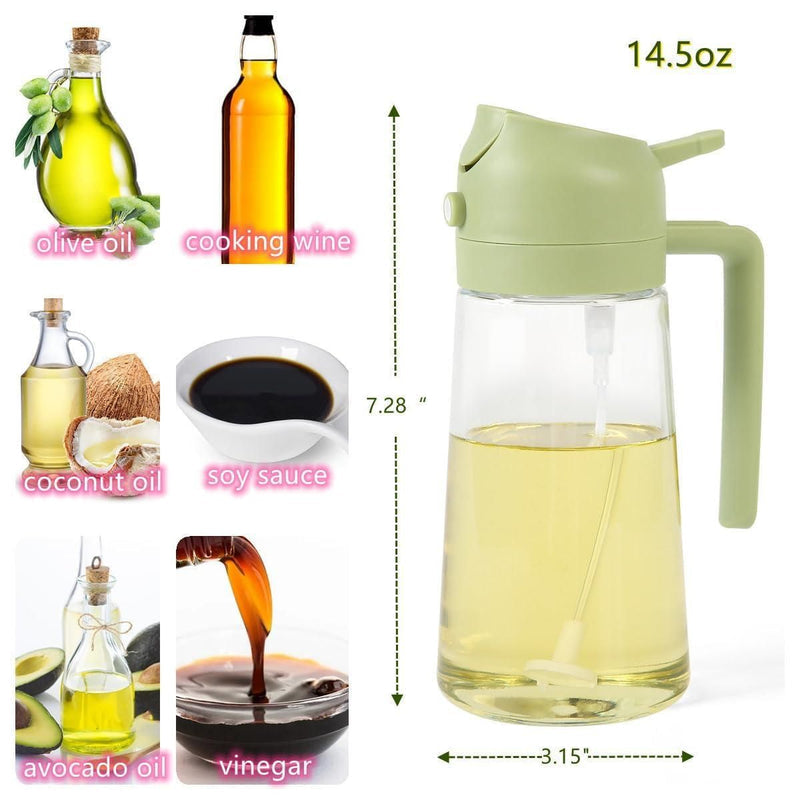 2 in 1 Oil Sprayer and Dispenser - Dual-Use Kitchen Cooking Tool for Salad, BBQ, Roasting - Glass Oil Vinegar Bottle (Multi Color, 500Ml)
