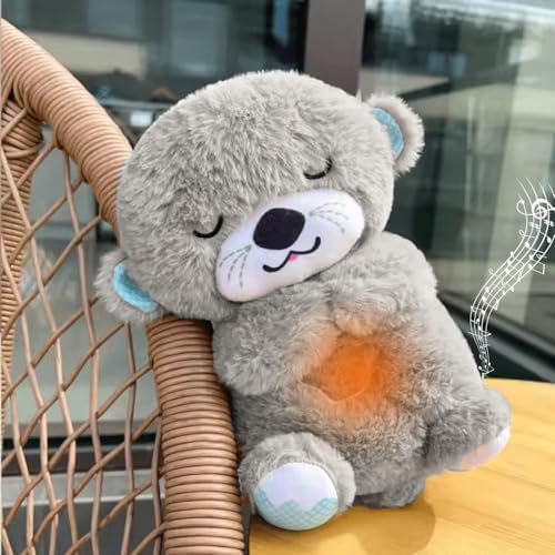 Breathing Teddy Otter Glowing Music for Baby Sensory Sleep Lights Rhythmic Simulation Plush for Babies Kids Soothing Sound and Décor Item  for Valentine