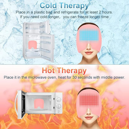 Gel Ice Headache/Migraine Relief Hat, Cold Therapy Migraine Relief /Migraine Ice Head Wrap Ice Pack Mask, Cold Compress Headache Relief Cap