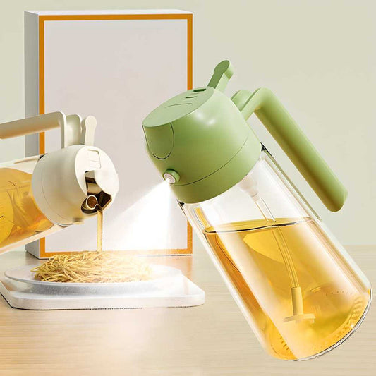 2 in 1 Oil Sprayer and Dispenser - Dual-Use Kitchen Cooking Tool for Salad, BBQ, Roasting - Glass Oil Vinegar Bottle (Multi Color, 500Ml)
