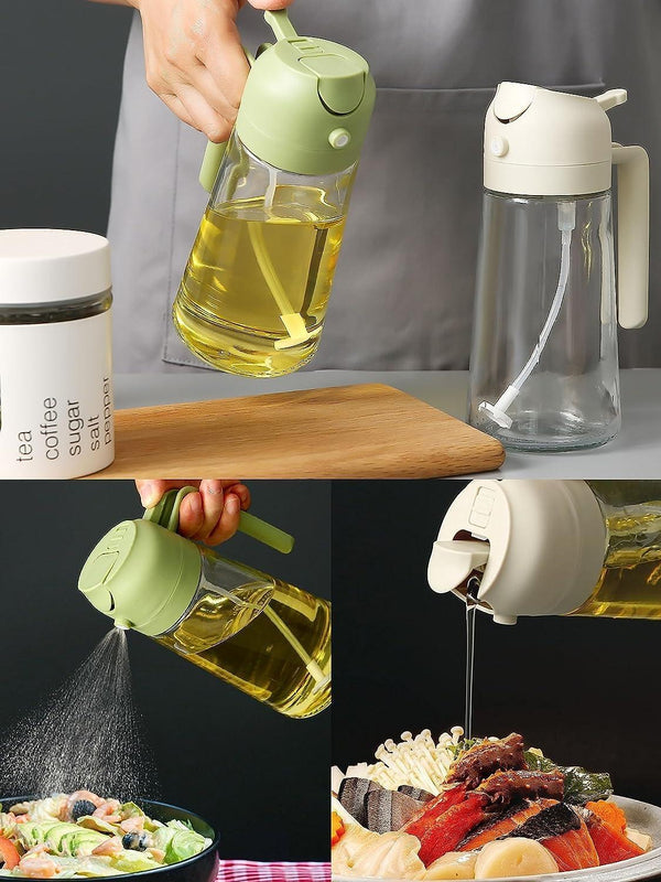 2 in 1 Oil Sprayer and Dispenser - Dual-Use Kitchen Cooking Tool for Salad, BBQ, Roasting - Glass Oil Vinegar Bottle (Multi Color, 500Ml)