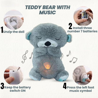 Breathing Teddy Otter Glowing Music for Baby Sensory Sleep Lights Rhythmic Simulation Plush for Babies Kids Soothing Sound and Décor Item  for Valentine