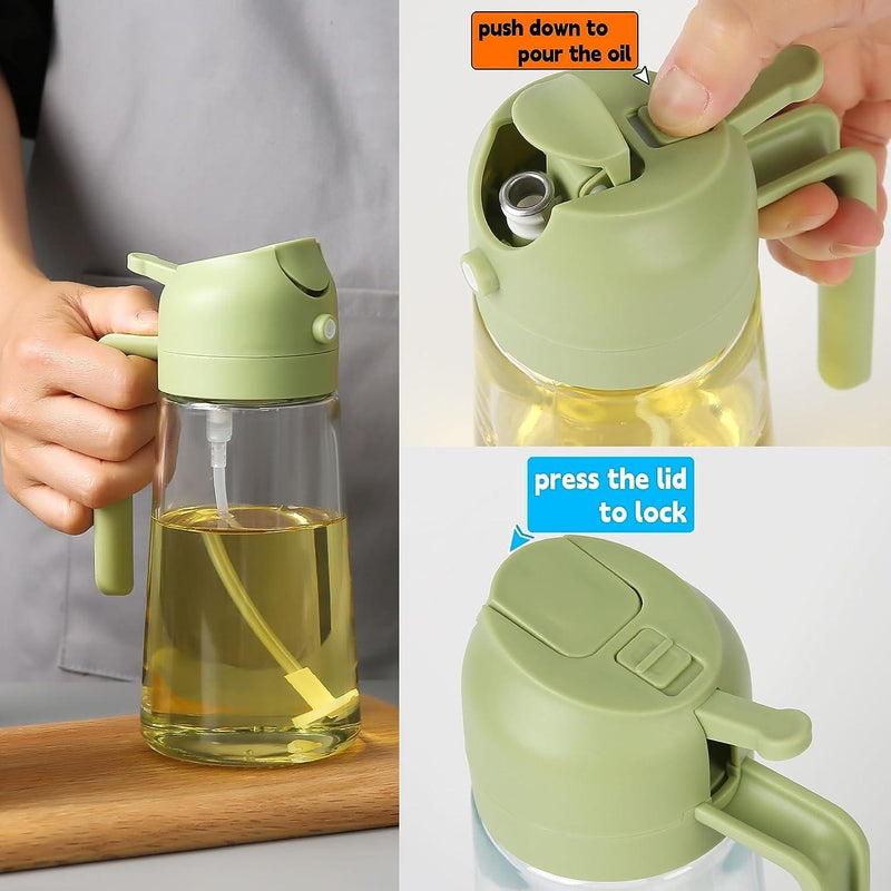 2 in 1 Oil Sprayer and Dispenser - Dual-Use Kitchen Cooking Tool for Salad, BBQ, Roasting - Glass Oil Vinegar Bottle (Multi Color, 500Ml)