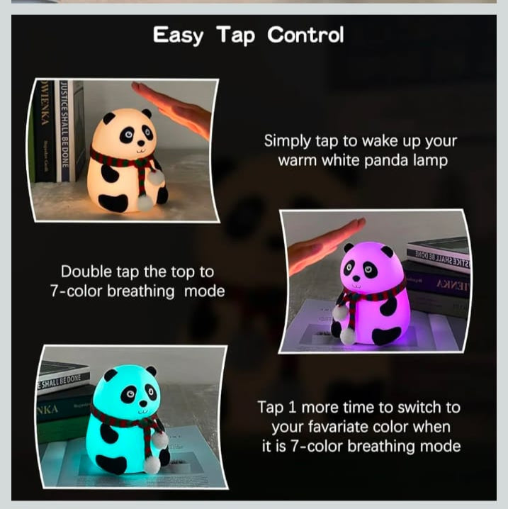 Panda Night Light for Kids - Soft Silicone Rechargeable Lamp with Tap Control, Multi-Color Modes - Perfect for Bedside, Baby Rooms, and Gifting