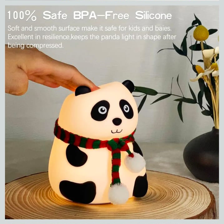 Panda Night Light for Kids - Soft Silicone Rechargeable Lamp with Tap Control, Multi-Color Modes - Perfect for Bedside, Baby Rooms, and Gifting