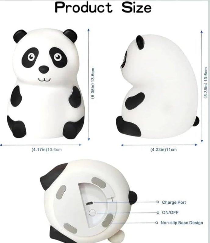 Panda Night Light for Kids - Soft Silicone Rechargeable Lamp with Tap Control, Multi-Color Modes - Perfect for Bedside, Baby Rooms, and Gifting