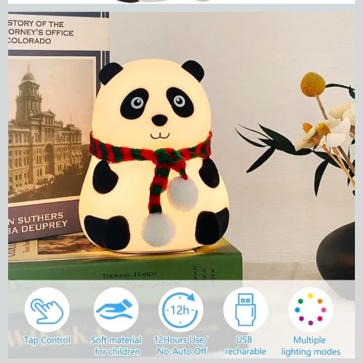 Panda Night Light for Kids - Soft Silicone Rechargeable Lamp with Tap Control, Multi-Color Modes - Perfect for Bedside, Baby Rooms, and Gifting