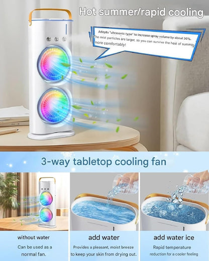 Mini Air Cooler, Double-Ended Spray Cooling with Mist Humidifier Usb Mini Table Cooling for Office Travel Cooler Fan Versatile with Adjustable
