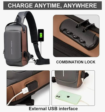 Sling Bag Small 6L Leptop Backpack Anti -Thief Water Resistant Cross Bag with USB Charging Port Bag