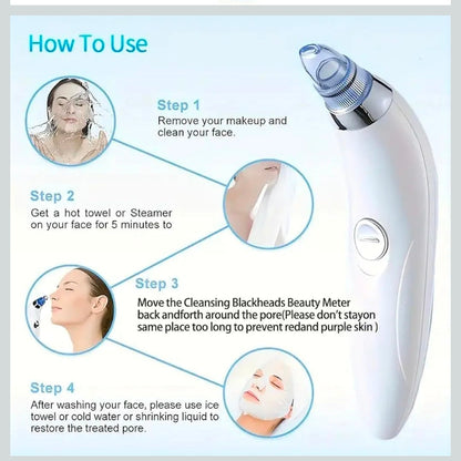 Derma Suction Blackhead Remover Tool – Electric Pore Vacuum Cleaner with 4 Suction Heads for Deep Facial Cleansing, Acne, Pimple & Oil Removal – USB Rechargeable