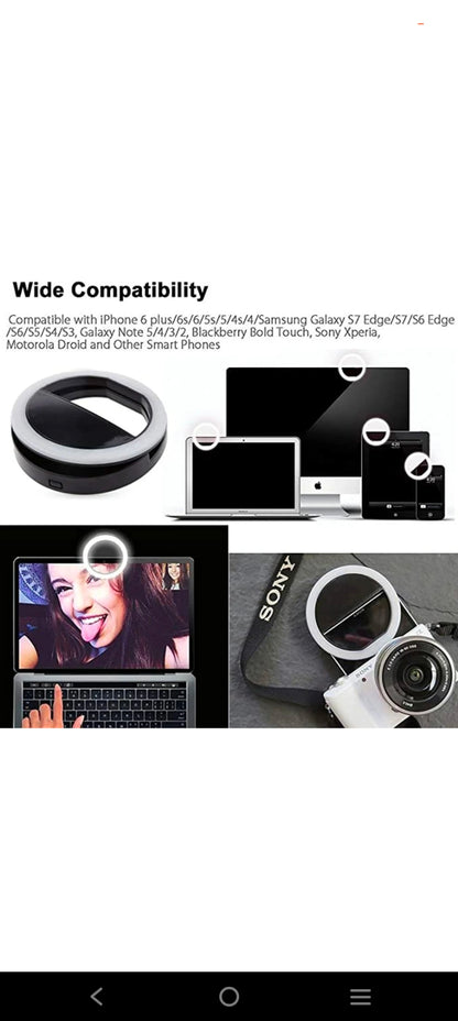Selfie Ring Light with for Live Stream/Makeup, Mini Led Camera Ringlight Ring Flash  (Black)