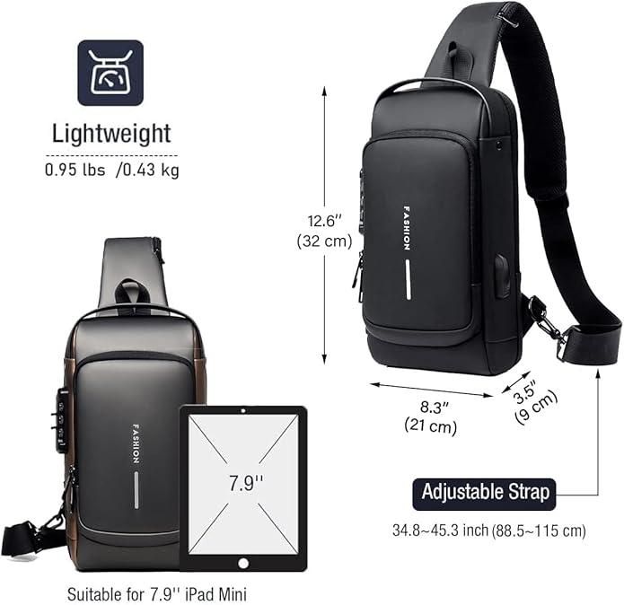 Sling Bag Small 6L Leptop Backpack Anti -Thief Water Resistant Cross Bag with USB Charging Port Bag