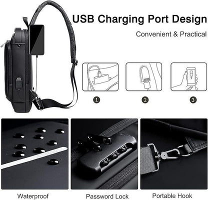 Sling Bag Small 6L Leptop Backpack Anti -Thief Water Resistant Cross Bag with USB Charging Port Bag