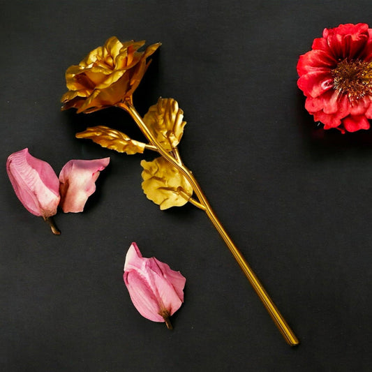 Golden Rose Flower Showpiece Gold Plated Artificial Rose Flower With Gift Box Perfect Velentine Day Gift