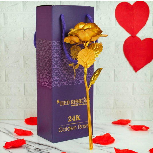 Golden Rose Flower Showpiece Gold Plated Artificial Rose Flower With Gift Box Perfect Velentine Day Gift